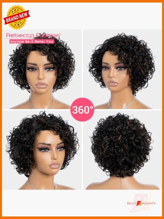Short Curly Bob Wig 100% Human Hair Side Part Glueless Natural Look